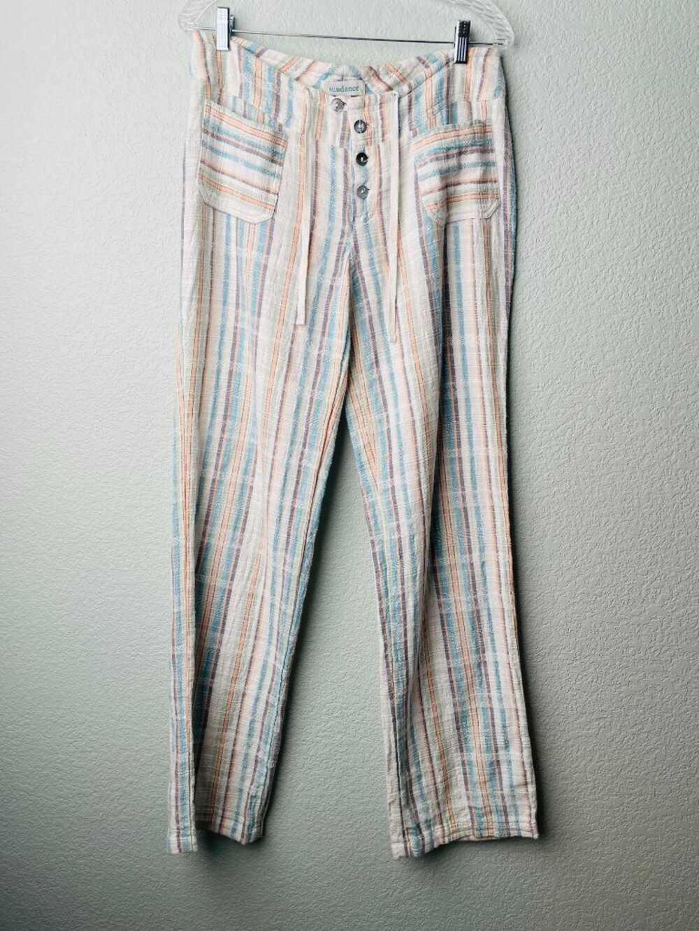 Sundance Striped Casual Beach Drawstring Waist Pants | Small